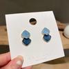 Enamel Blue Double Square Contrasting Color Stud Earrings for Women Modern Korean Fashion Cute Girl Geometry Zircon Accessories