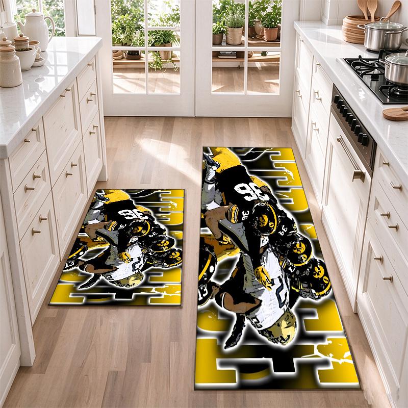 Pittsburgh Steelers Flannel Kitchen Floor Mat – Non-Slip, Absorbent and Easy to Clean Suitable for Kitchens, Entryways Bedroomsand Bathrooms