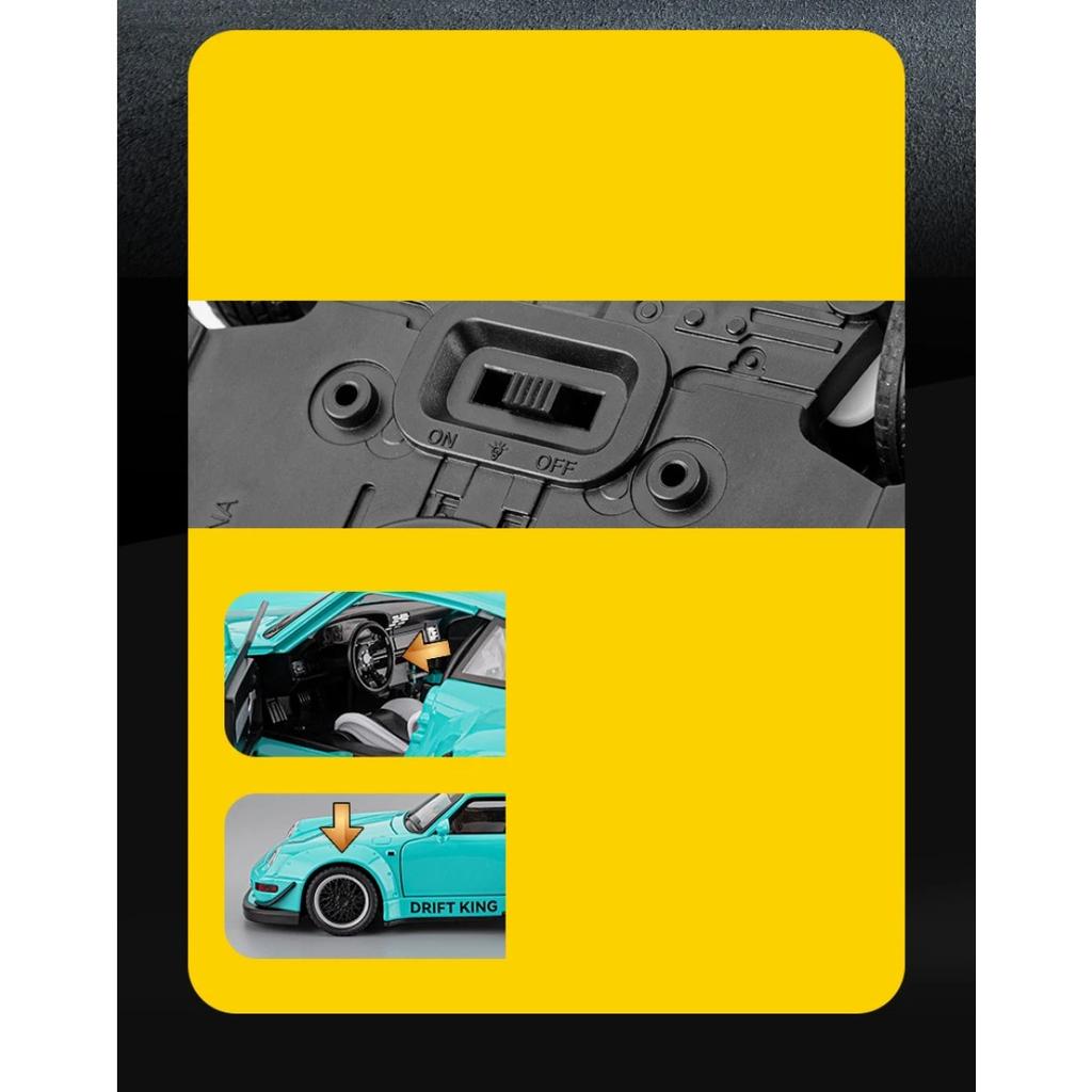 1/22 Porsche 993 RWB 911 Supercar Alloy Model Car Toy Diecasts Metal Casting Sound and Light Car Toys for Children Vehicle