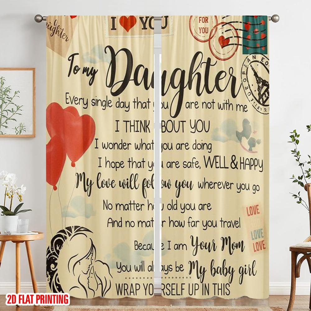 2 Stück, 2D-Flachdruck Lichtfilternde Vorhänge Liebesbrief an Tochter 100% Polyester (ohne Stange) Festlich Ldeal für Schlafzimmer