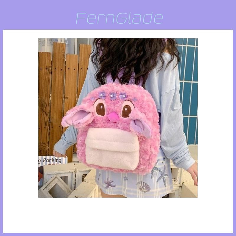 Cute Cartoon Pink Angel Plush Backpack For Girls Daily Use