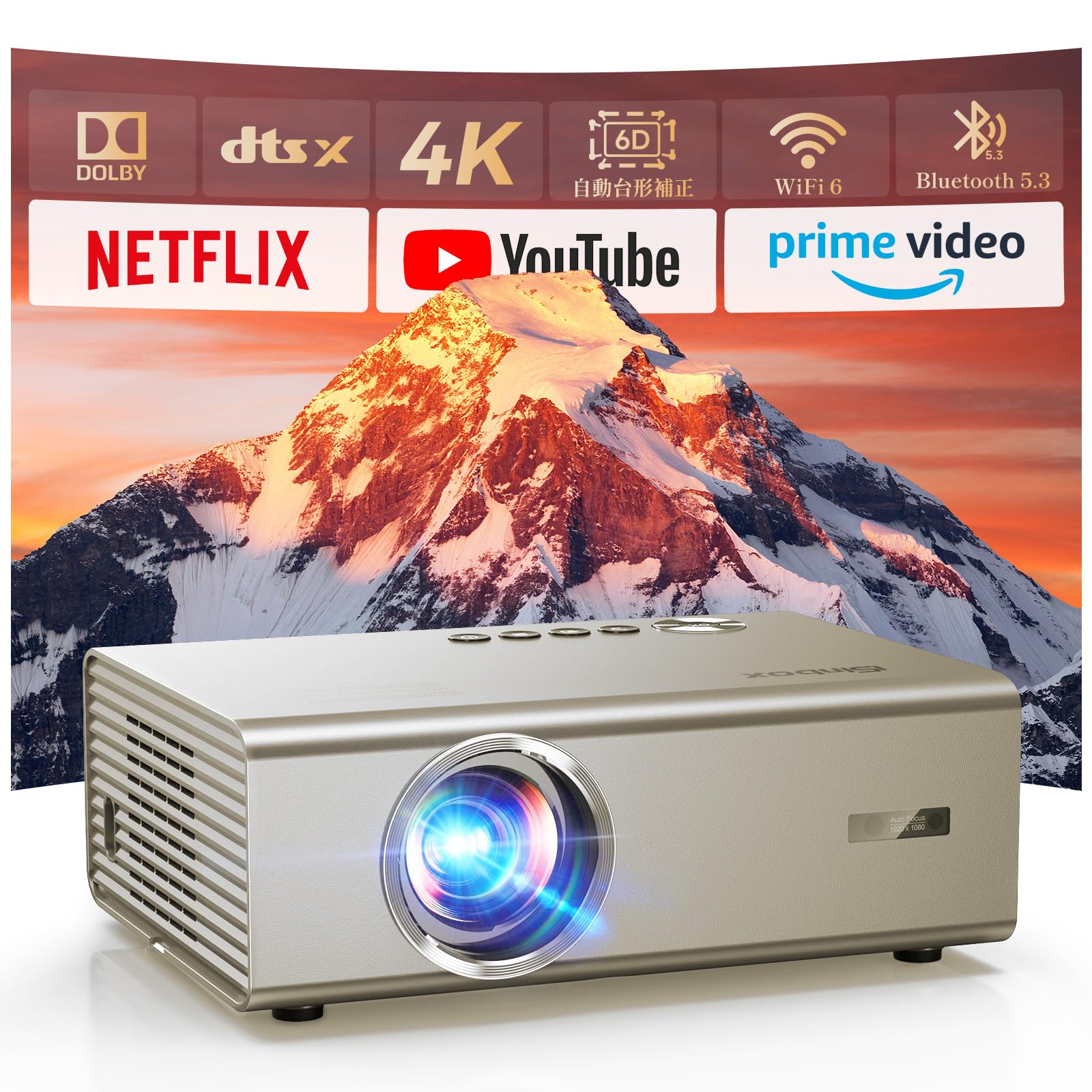 

iSinbox 4K projector with Netflix official license and Dolby sound 1000Ansi AI autofocus 6D automatic keystone correction app Small projector for home золотий