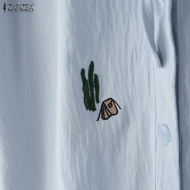 ZANZEA Women Casual Round Neck Summer 3/4 Sleeve Buttons Print Blouse