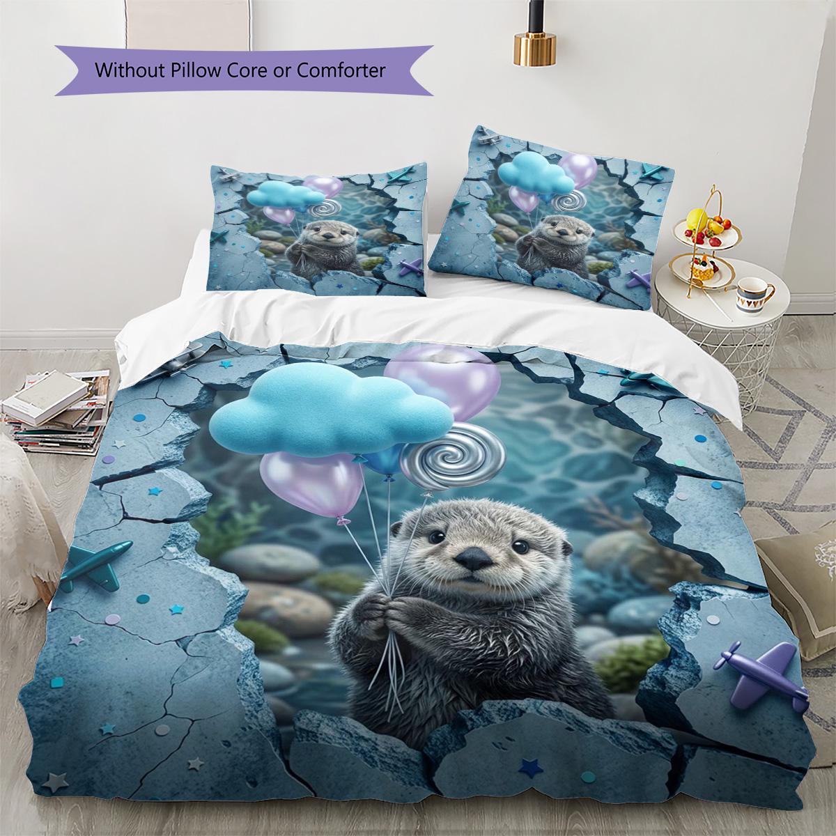 

Otter Pattern Bedding Quilt Set Quilt Cover Pillowcase Home Decoration Birthday Gift (1 * duvet cover + 2 * pillowcase, without core) 135x200cm