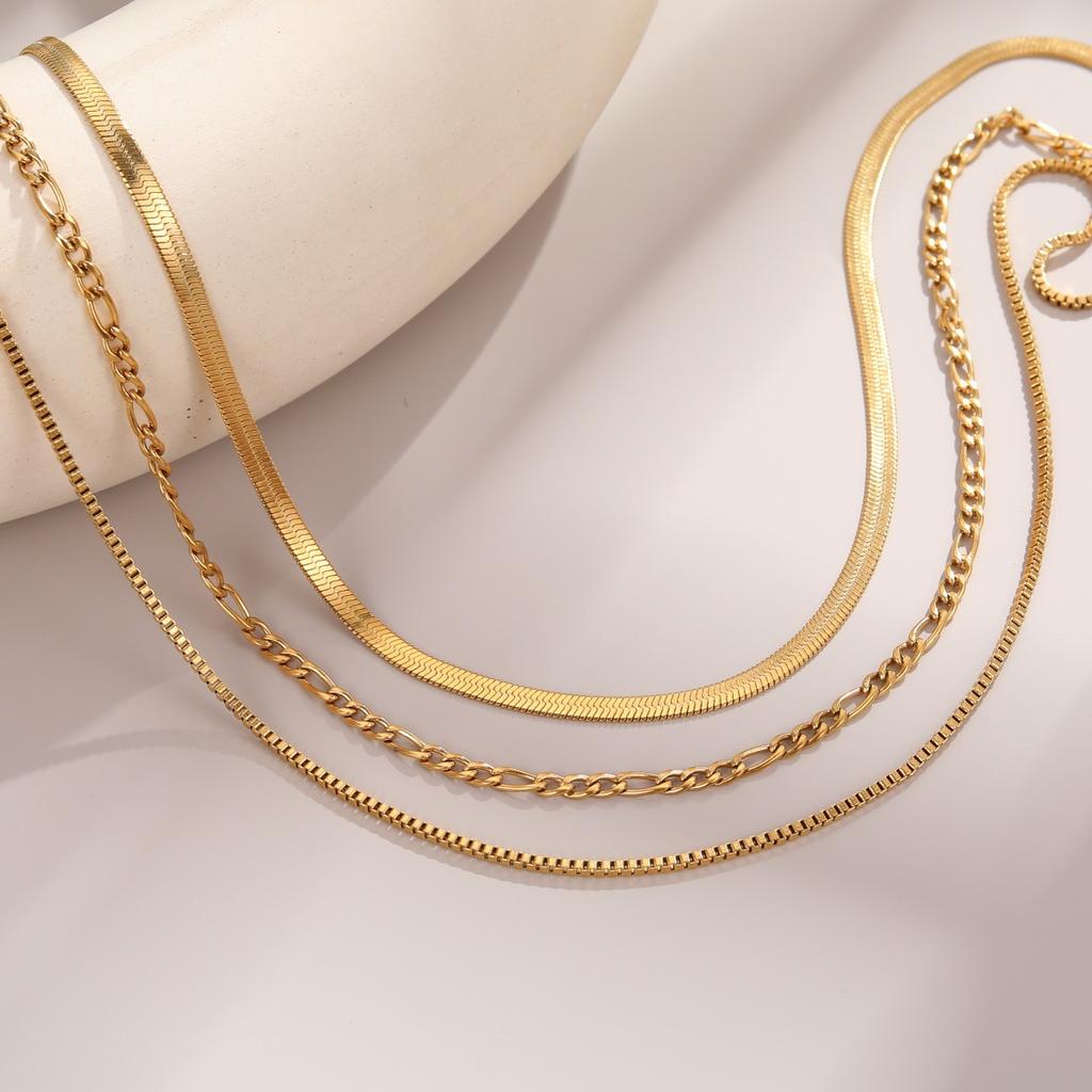GEMCHIC Women's Gold Layered Chain Necklace Set Stainless Steel Snake & Figaro Link Choker Jewelry