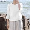 ZANZEA Women Casual Round Neck Loose Summer 3/4 Sleeve Blouse
