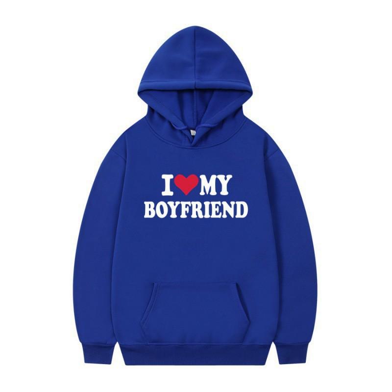 Herren Gothic Streetwear Kapuzenpullover Mit I LOVE MY BOYFRIEND Aufdruck Langarm Lockerer Schnitt