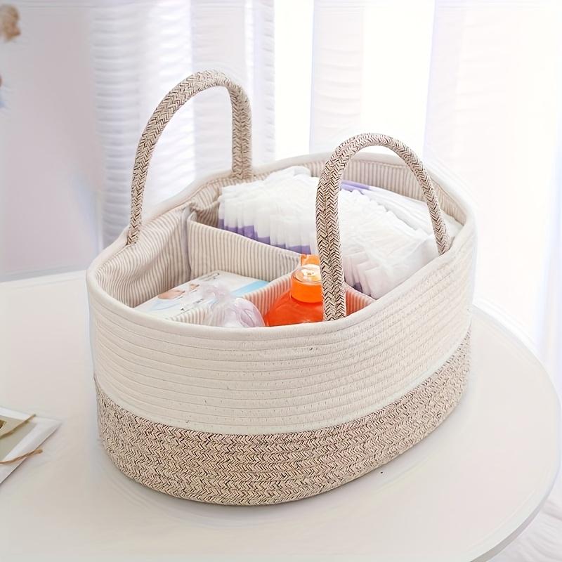 Handwoven Rope Organizer Basket with Dividers. Versatile storage for diapers, toys, laundry. Portable for any room.
