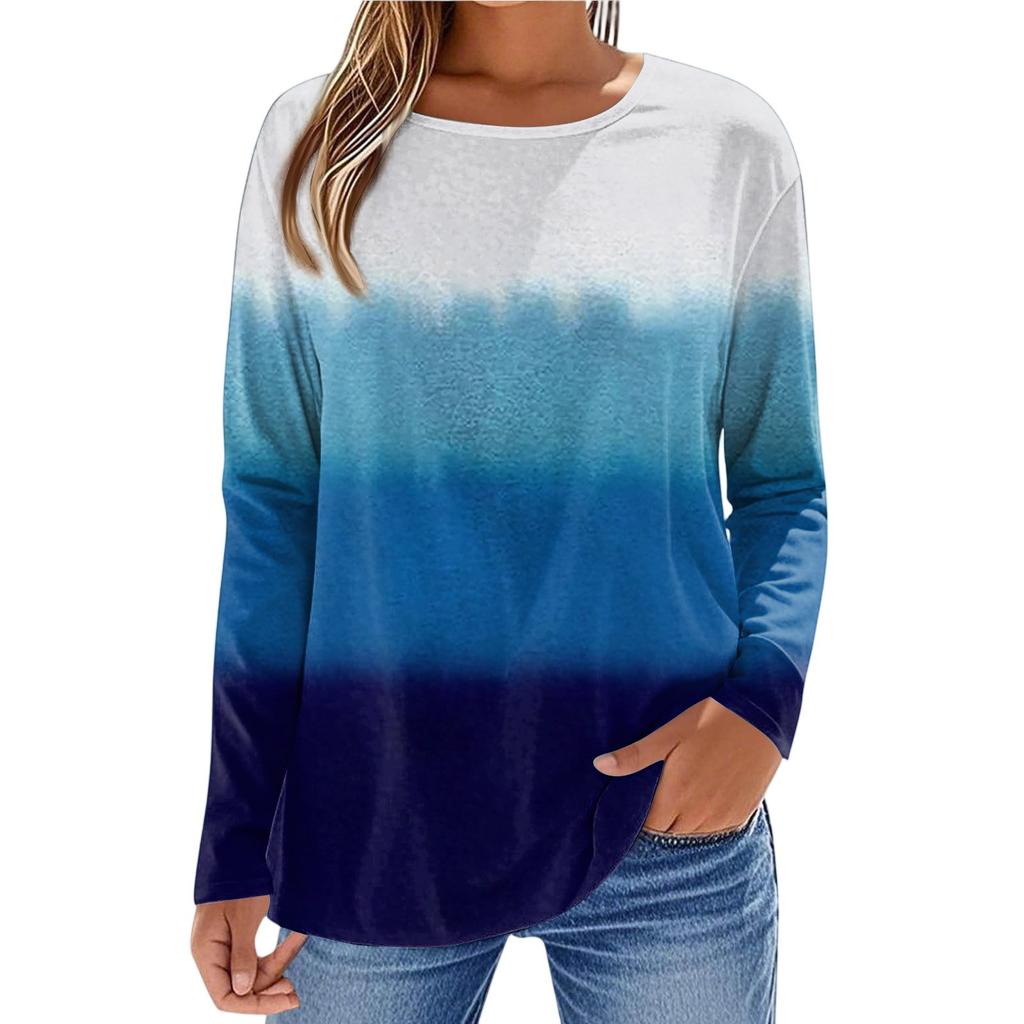 Women's Fashionable Casual Printed Long Sleeved Round Neck Top Round Neck Top Top