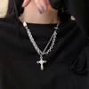 Unisex Double-Layer Cross Necklace: Trendy Titanium Steel Clavicle Chain, Hip Hop Accessory