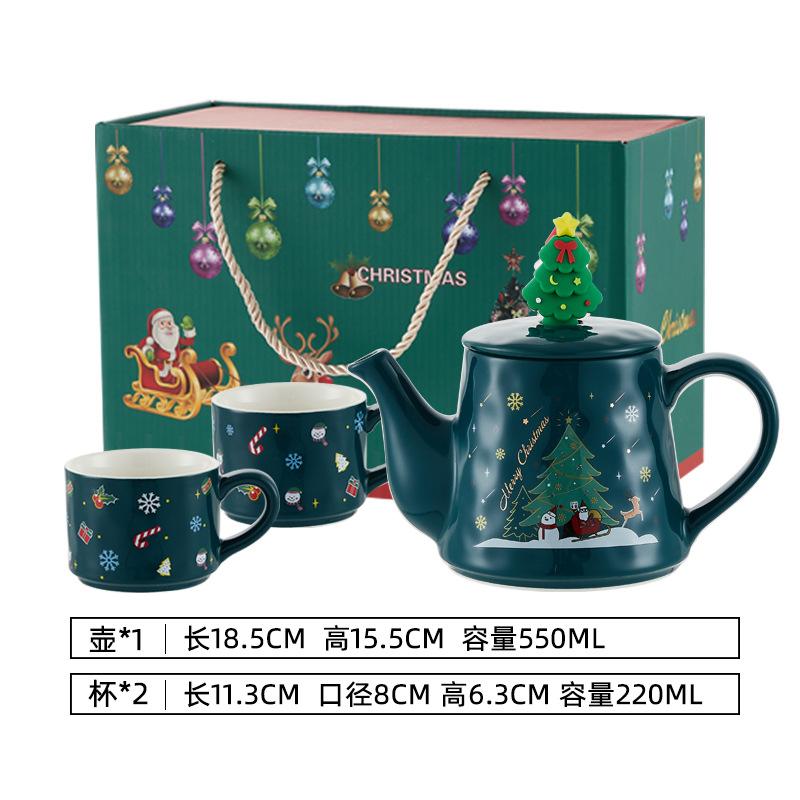 

Christmas Ceramic Teapot and Cup Set, Holiday Gift Box Tea Set with Tree Lid, Cute Cartoon Coffee Mug Porcelain Drinkware