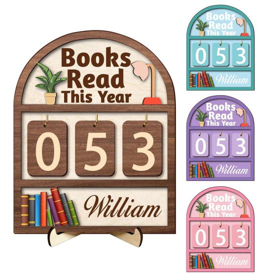 Book Read This Year Counter Sign Reading Tracker Plaque Bookshelf Decoration Handmade Wood Reading Challenge Tracker Book Lovers Gift