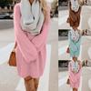 Chic Women Autumn Solid Color O Neck Sweater Fluffy Loose Knee-length Dress