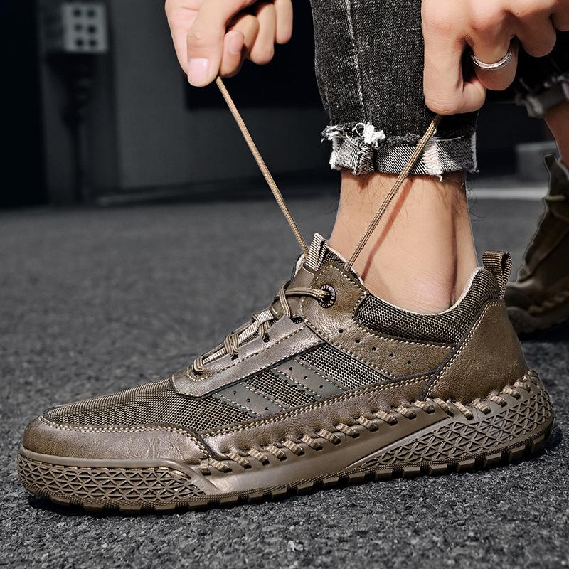 Sneakers Men's 2025 Autumn New Soft-soled Leather Shoes Men's Pure Hand-stitched Versatile Casual Men's Shoes Large Size 4546