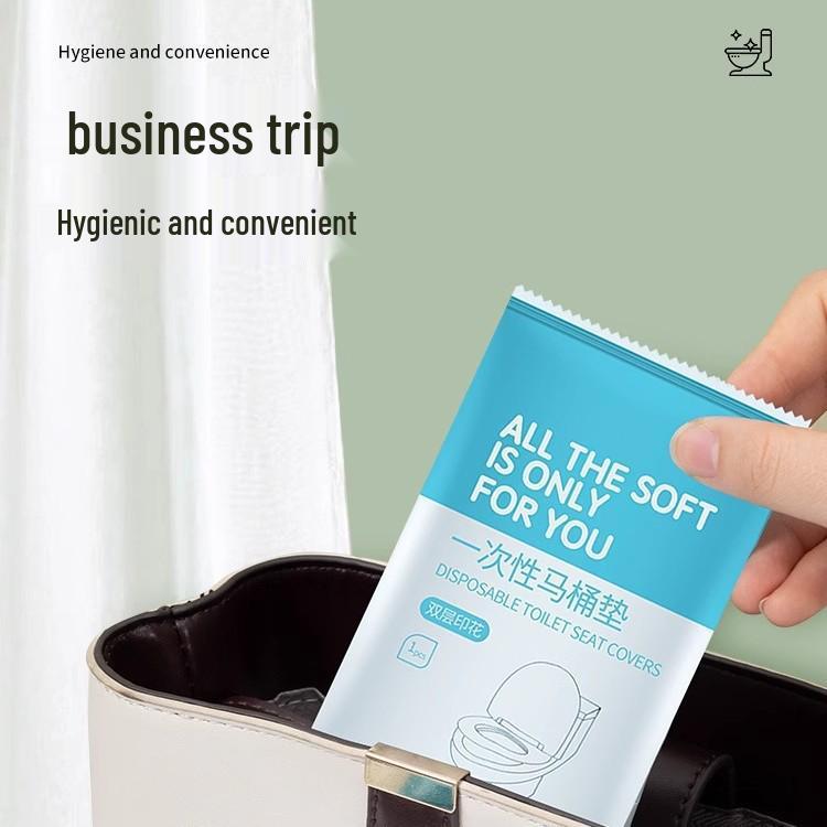 [New] Thickened Double-Layer Portable Disposable Toilet Seat Cover - Non-Woven, Printed Design.
