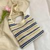 Chic Blue & White Striped Knit Crochet Shoulder Bag Versatile Large Capacity Hollow Out Casual Tote for Women Summer Beach Vacations AVE