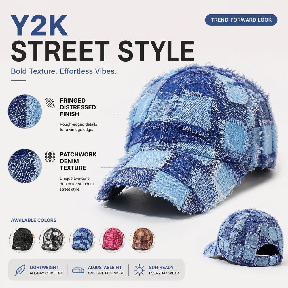 Frayed Edge Plaid Baseball Cap Adjustable Fit Sun Shading Cap Casual Baseball Hat  Daily Wear