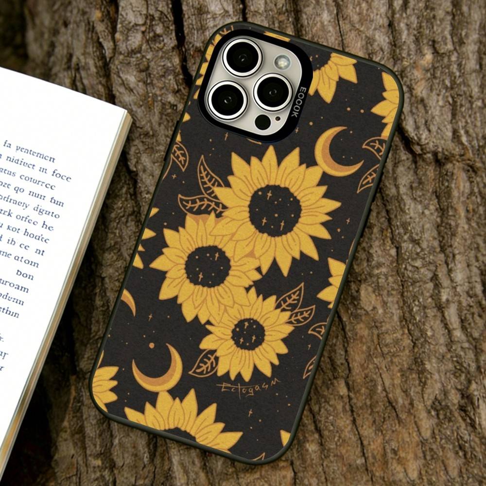 Sunflower Pattern Phone Case For iPhone 17,16,15,14,13,12,11 Plus,Pro Max,XS,Colored Silver Plated Inside Cover