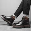 Thick-soled Heightening High-top Leather Shoes Men's Winter Velvet British Style Martin Boots Genuine Leather Locomotive Leather Short Boots Cott