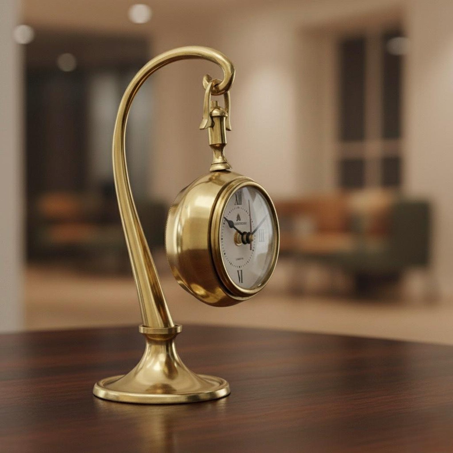 Vintage Brass Pocket Watch Desk Clock Antique Table Clock Silent Quartz Timepiece Retro Home Office Decor Gift