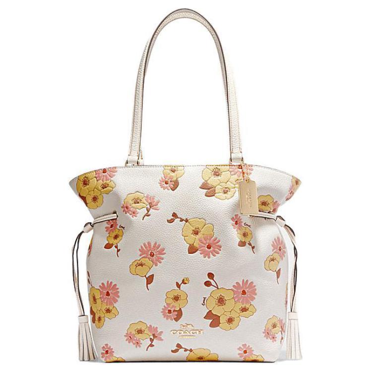 Coach Andy 30 Floral Print Drawstring Magnetic Closure Leather Tote Bag Women Tote White CH549-IMCAH