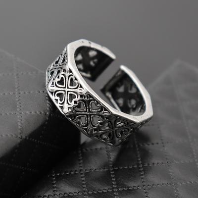 Vintage Prismatic Love Hollow Pattern Open Ring for Men's Fashion Cool Square Ring Fashion Simple Personalized Accessories