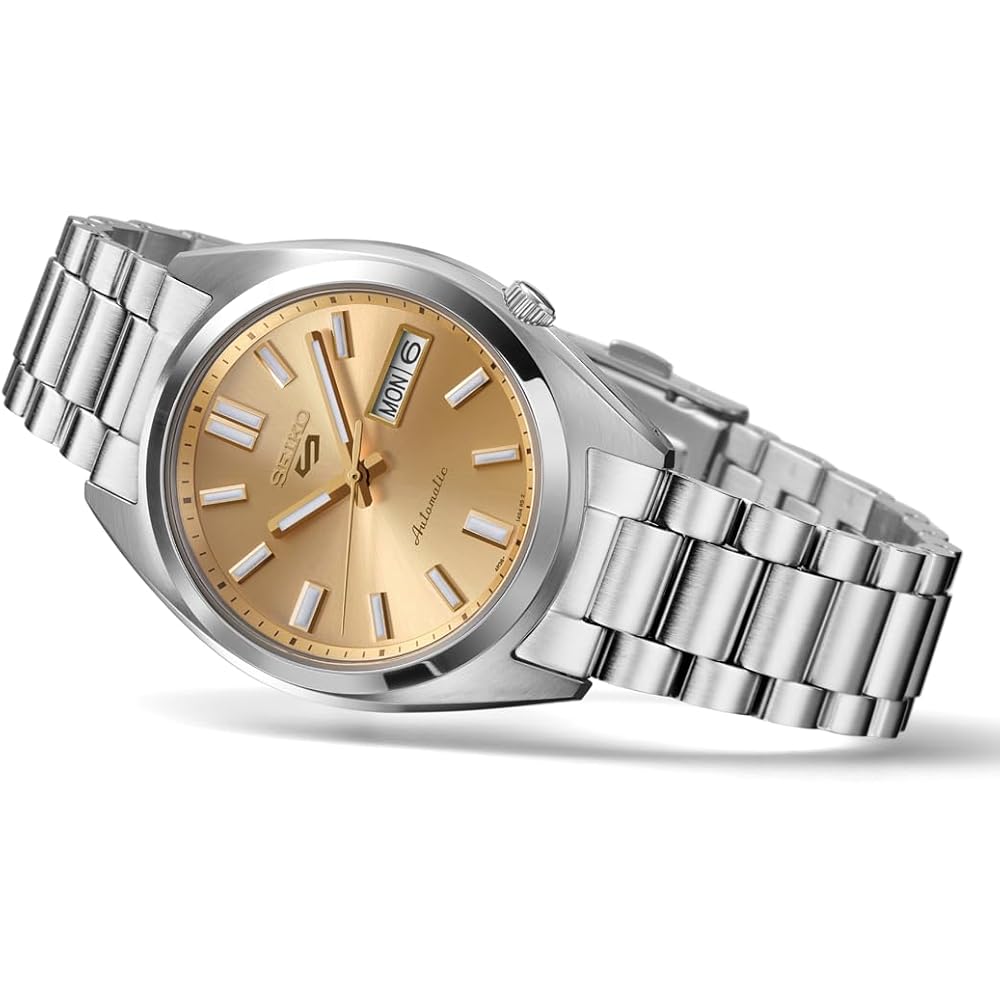 Seiko 5 Sports SBSA295 Men's Mechanical Automatic Watch Gold Dial Stainless Steel with Date Calendar and See-Through Case Back