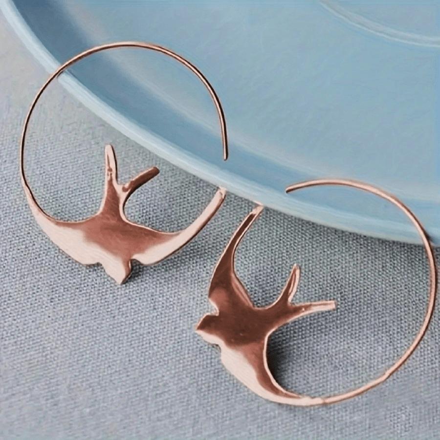 New Silvery/Golden/Rose Golden Color Swallow Bird Thin Hoop Earrings for Women Prevent Allergy Minimalist Ear Jewelry