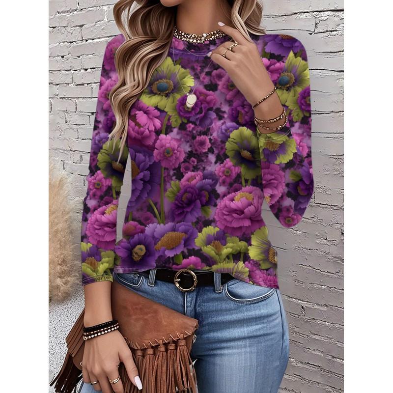 Womens Round Neck 3D Dinosaur Print Tee - Casual Fit 7/8 Sleeve 2025