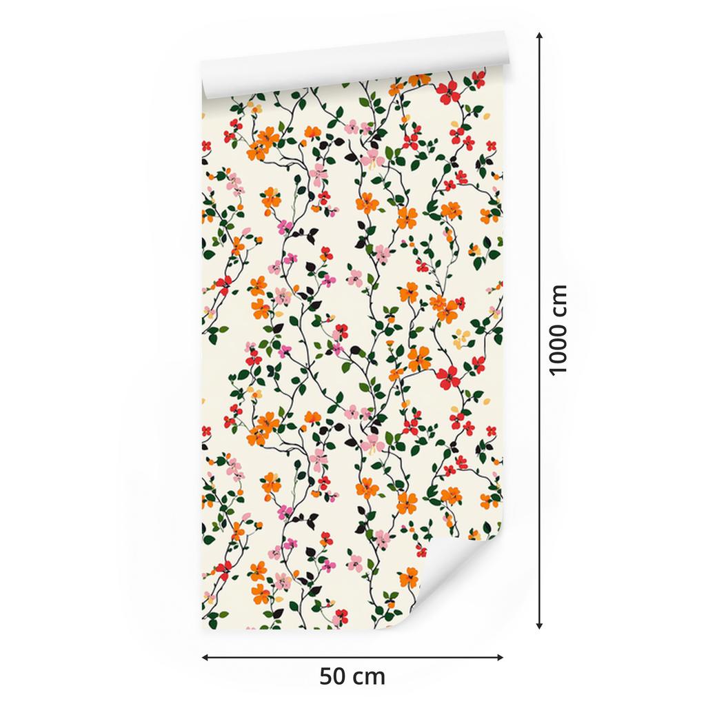 Wallpaper Small Flowers White, Light Gray and Cream 50x1000