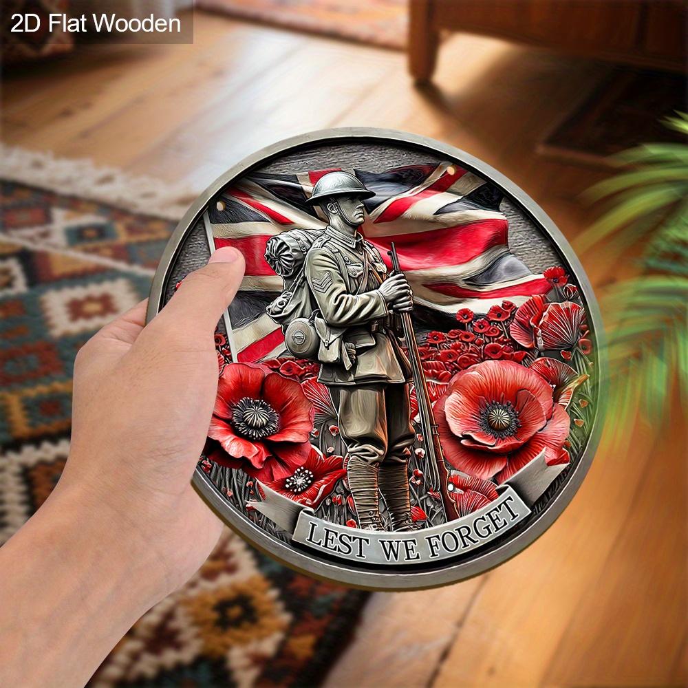 2D Flach, 1 Stück UK Gedenktag für gefallene Soldaten Holz Hängendes Dekoschild und Plakette, „Lest We Forget“, Wandkunst Schilder Bauernhaus Dekor, Innen