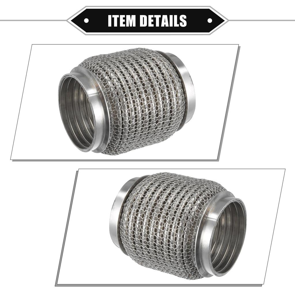 ABSOPRO Car Exhaust Flexible 63x102mm Exhaust Flex Connector Pipe Universal for Durable Stainless Silver Tone Pipe, Bellows, Cars, Steel,