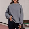 Women's Fashion Solid Color Long Sleeve Loose Slit Half Turtleneck Pullover Sweatshirt Top