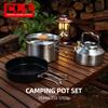CLS Outdoor 4-teiliges Camping-Kochgeschirrset aus Edelstahl mit Antihaft-Bratpfanne und Suppentopf.