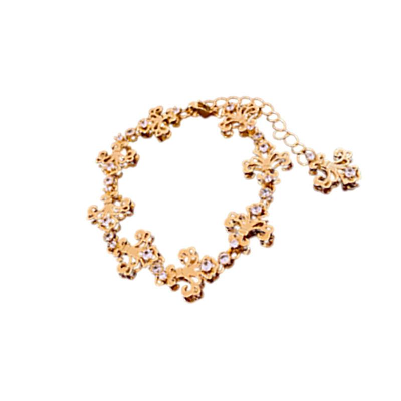 Gold Metal Iris Flower Bracelet With Embellished Zircon Gems For Office Wear
