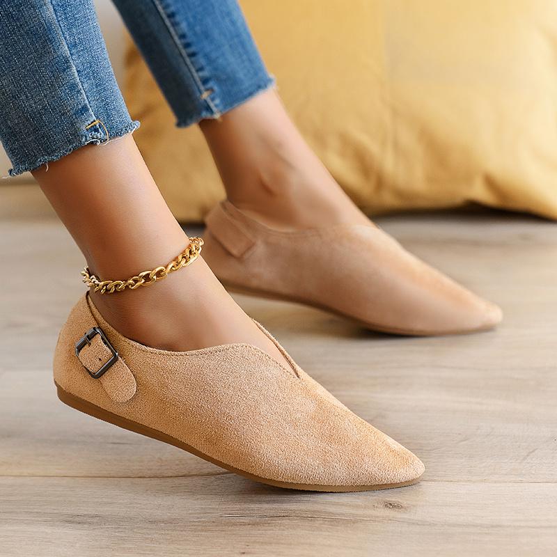 Damen-Loafer, Slip-On-Freizeitschuhe, flache Wildlederschuhe mit weicher spitzer Zehenpartie