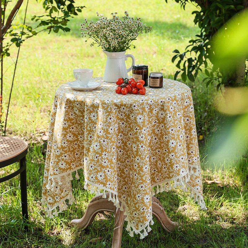 Rectangle Tablecloth Tassel Picnic Table Cover Cloth Daisy Home Decorative Table Protector Dustproof Coffee Tablecloth