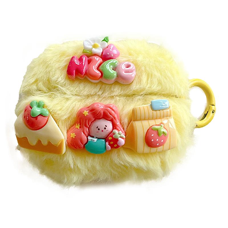 

For Apple AirPods 3 Cute Strawberry Girl Earphone Protection Case Plush+TPU Cover with Ring Buckle