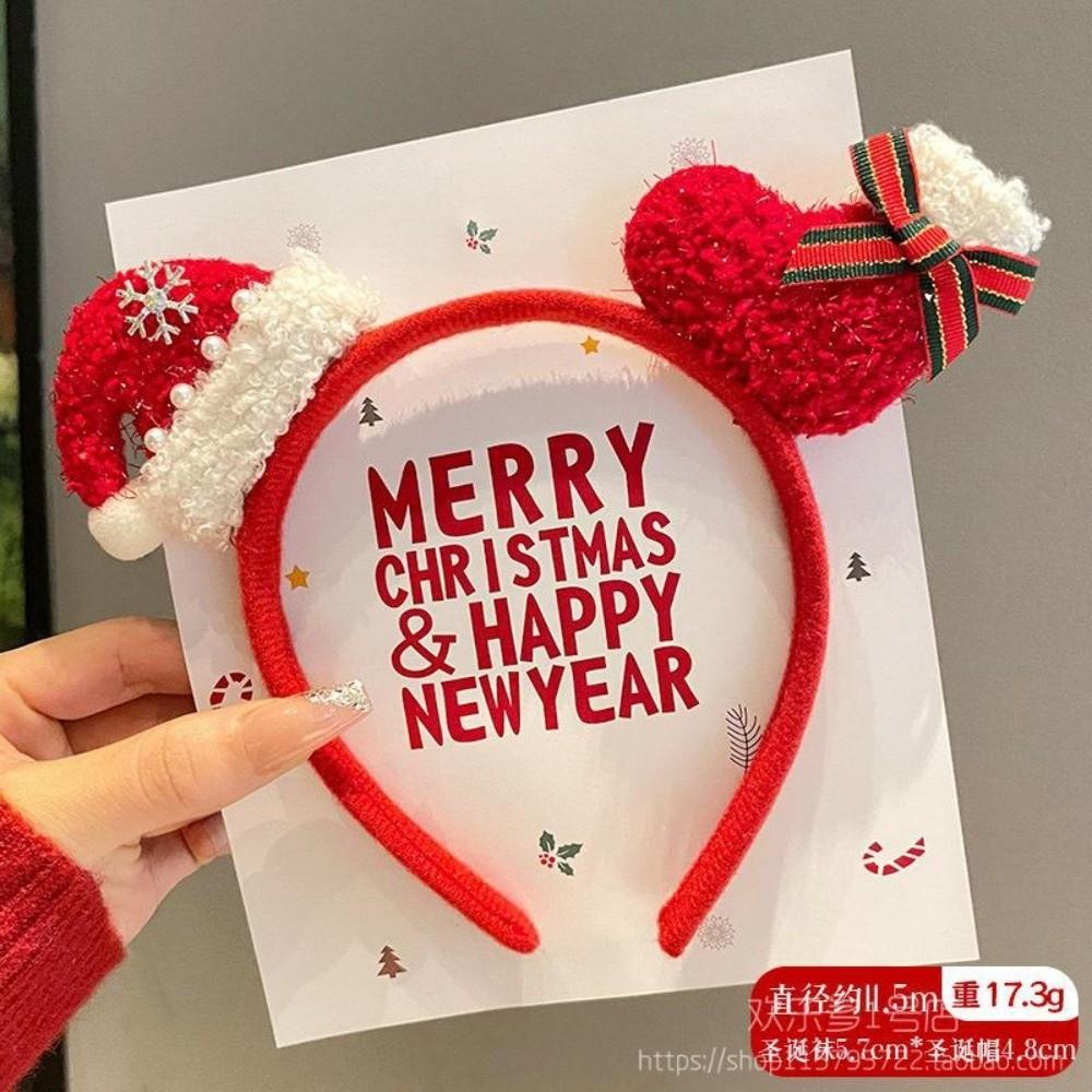 Shiny Sequin Christmas Headband Bright Red Forest Green Xmas Tree Headpiece Plush Decor Elastic Band Santa Hat Hairband