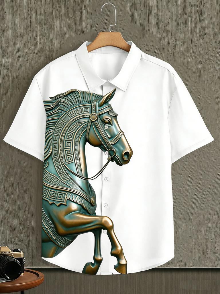 Fashion Short Sleeve 3d Animal Horse Print Men's Shirts Summer Casual Tops Beach Party Vacation Shirts Outdoor Men's and Women's Shirt