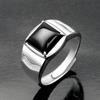 Men's Adjustable Black Agate Square Ring with Black Diamond - Korean Style and Smooth Finish
