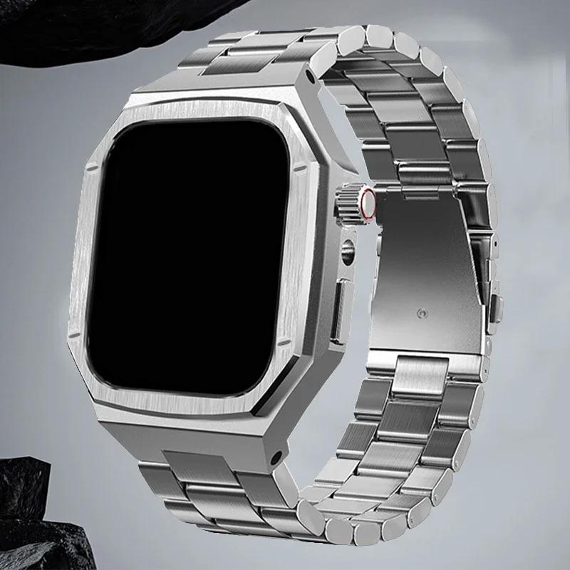 

НОВЫЙ 2025 Ремешок из нержавеющей стали+Корпус для Apple Watch Apple Watch Series 10 42мм 46 Чехол IWatch Series 10 Комплект для роскошной модификации For iwatch 10 42mm серебряный