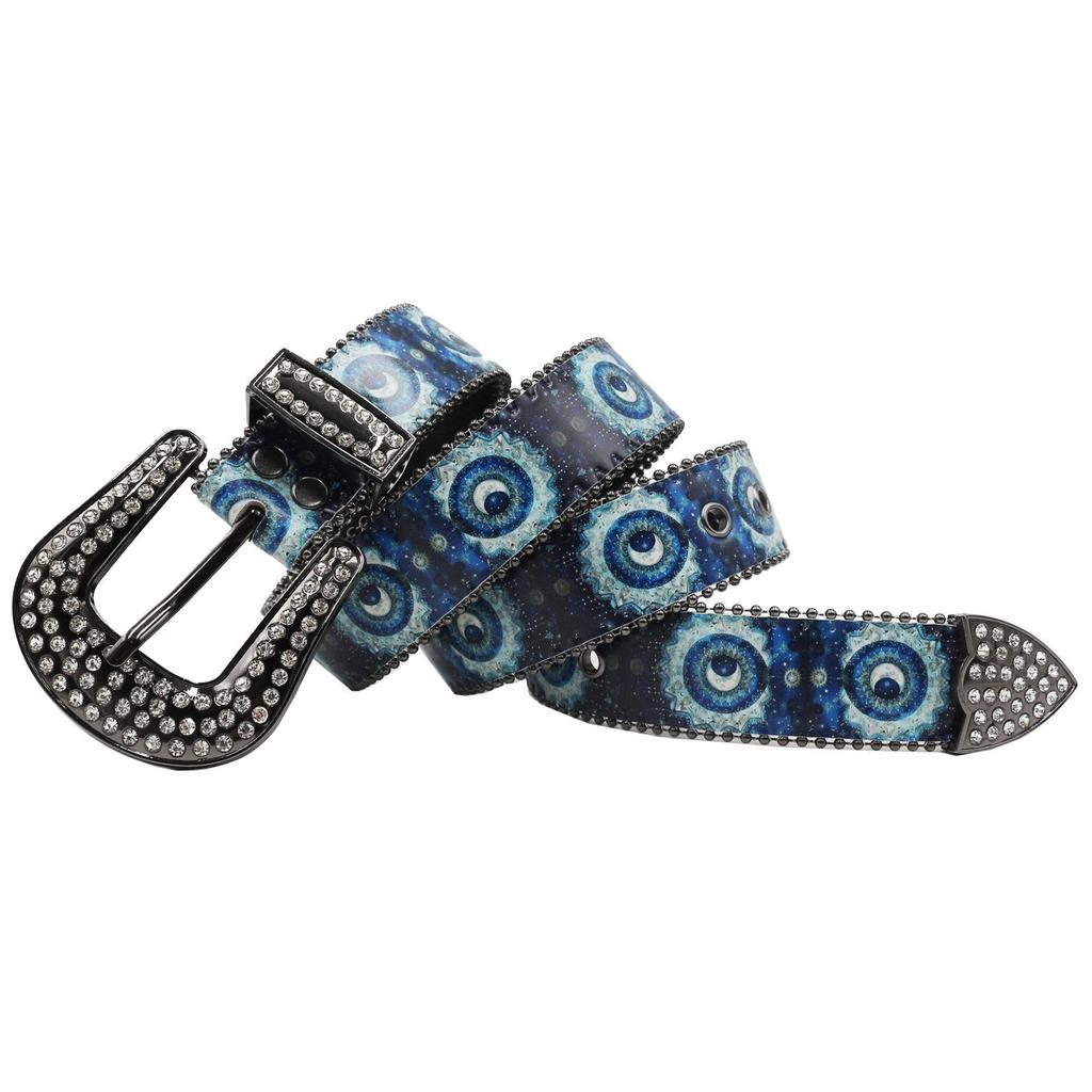 Retro Blue Big Eyes Rhinestone Belt: Ethnic Style Fashionable Women's Waistband