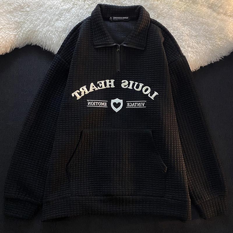 Women Lapel Hoodies Sweatwear Polo Shirt Lapel Sweater Women Embroidered Oversize Couple Top