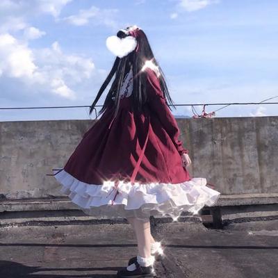 Süße Damen Lolita Kleid Japanische Harajuku Langarm Puppe Rock Frühling Sommer weich
