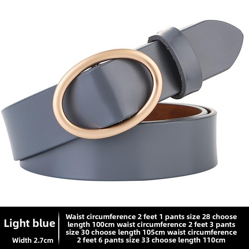 Leather Belt For Women With Oval Metal Buckle And Minimalist Style