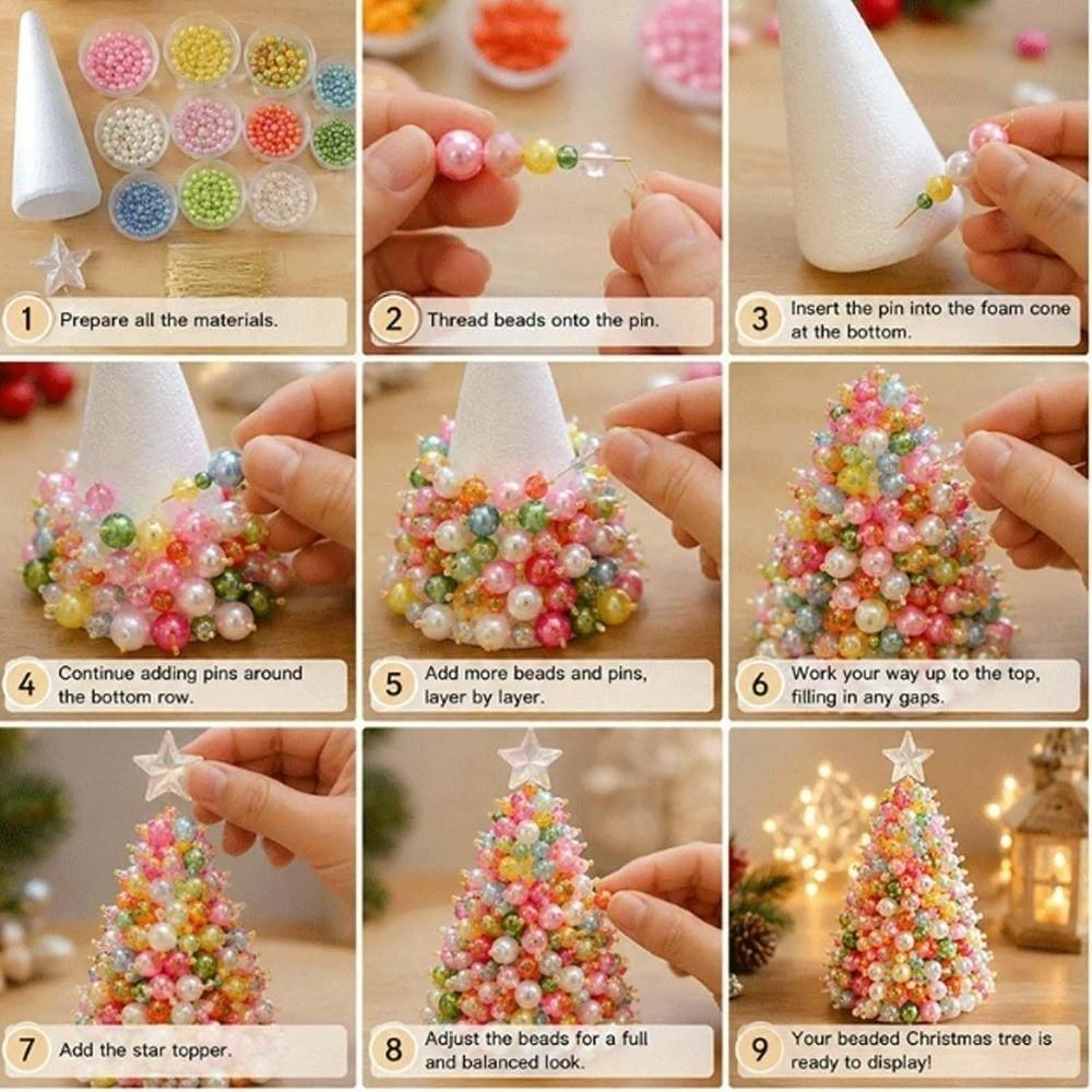 Colorful Dreamy Beaded Christmas Tree DIY Kit Tabletop Beaded Christmas Tree  Family Holiday