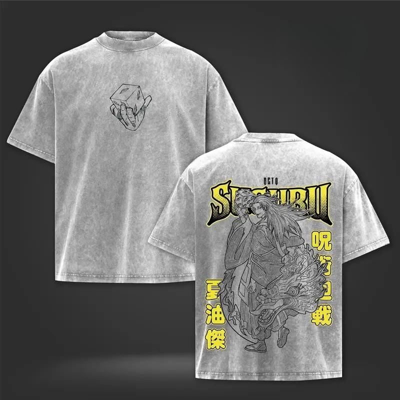 Manga Jujutsu Kaisen Geto Suguru Printed Tee Men Women Clothing Washed Cotton T-shirt Casual Oversized T Shirt Harajuku Tshirt XXL серый 1530₽