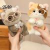 Stuffed Toy Keychain Cute Plush Kitten Pendant with Glasses And Tie, Soft Animal Polyester for Backpacks Keys, Decorative Hanging Plushie Kids Fabric