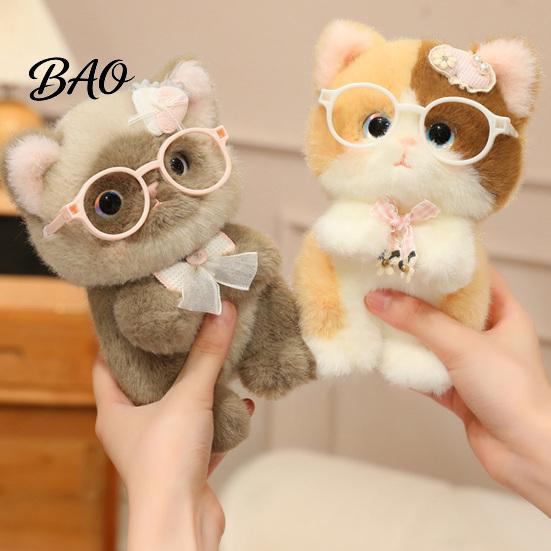 Stuffed Toy Keychain Cute Plush Kitten Pendant with Glasses And Tie, Soft Animal Polyester for Backpacks Keys, Decorative Hanging Plushie Kids Fabric